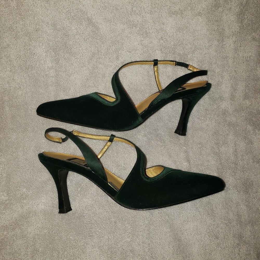 Nina Green Velvet Sling Back Heels Stilletto Pump